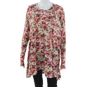 Mumu Mellow Womens Tunic Blouse White Long Sleeve Floral Round Neck Size S